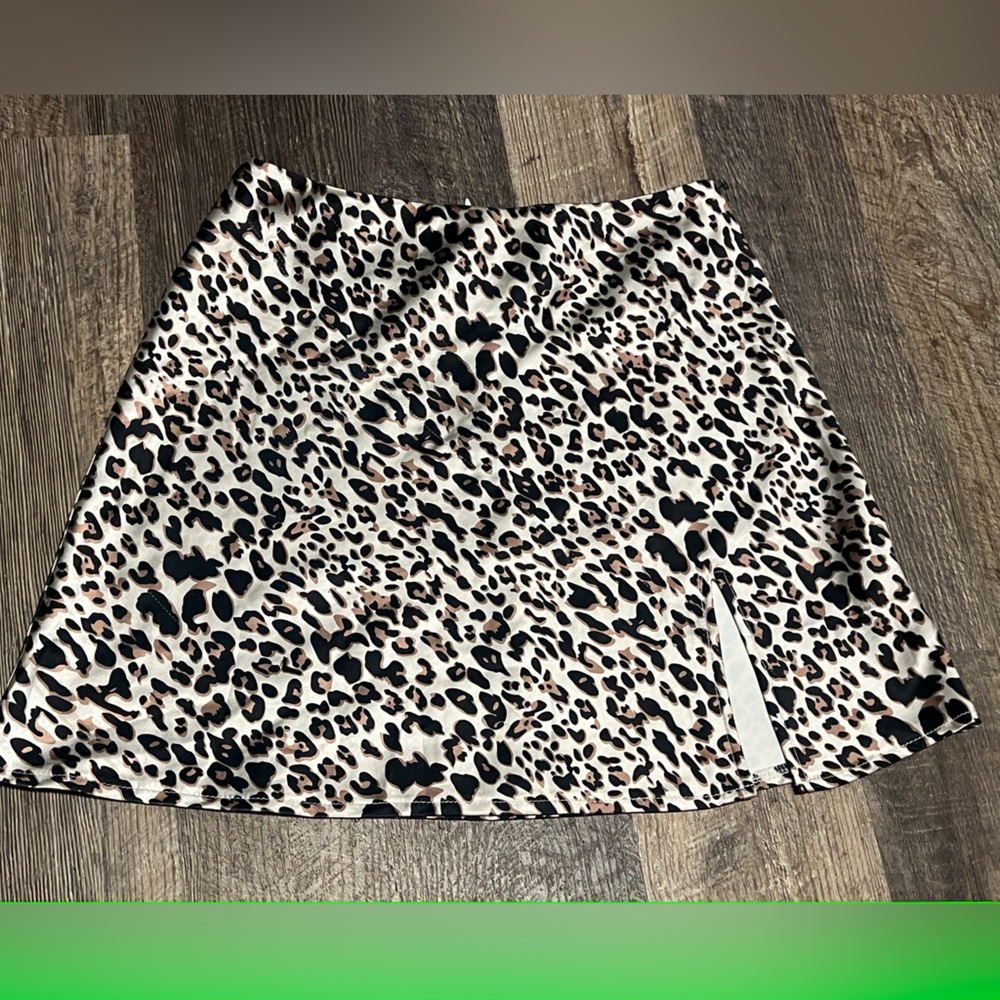 Leopard Print Satin Mini Skirt